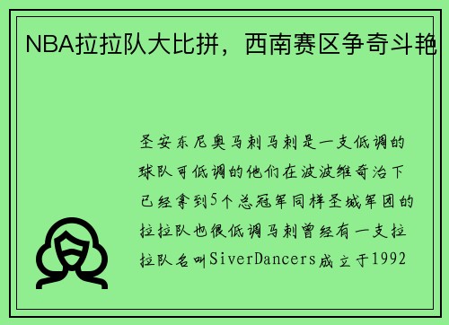 NBA拉拉队大比拼，西南赛区争奇斗艳